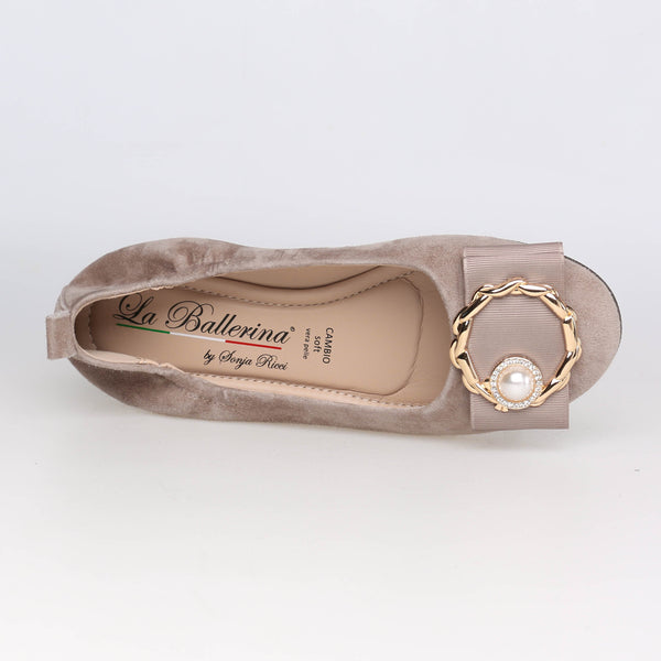 La Ballerina CAMBIO soft 52 | Veloursleder | Taupe Cara perla oro & Linda oro - La Ballerina