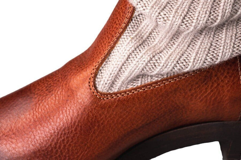 SUEI | Terrakotta-Stiefel mit beigen Wollstiefeletten aus braunem Terrakotta-pflanzlich gegerbtem Leder | Made in Italy - La Ballerina