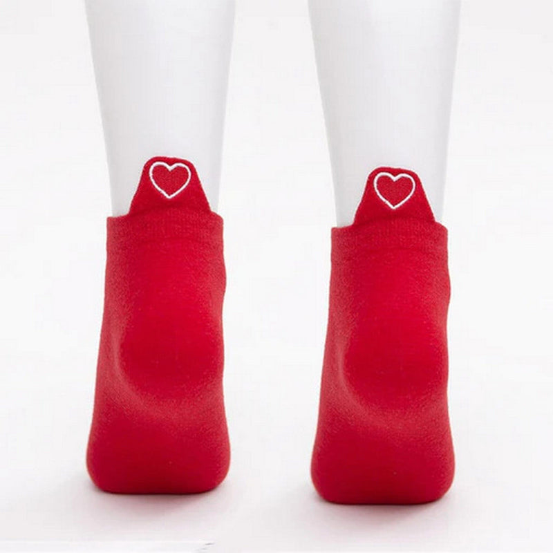 Sneakersocken für Damen | Rote Herz-Socken (5er-Set) - La Ballerina